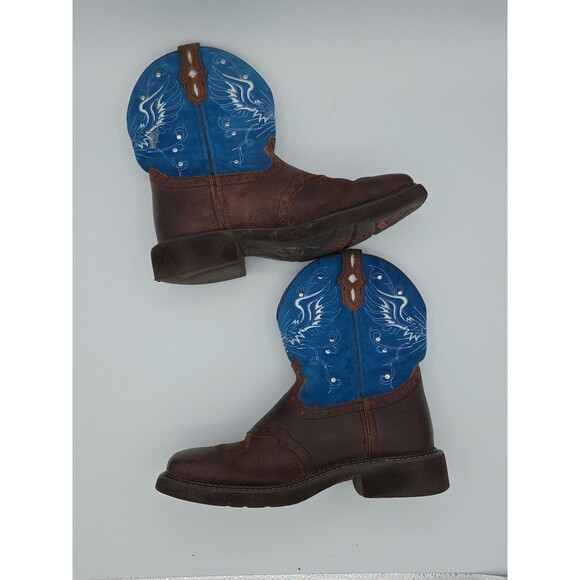 Justin SL9975 Gypsy Rough Out Cross Blue and Brown Western Boot Women's 6B - Picture 7 of 9